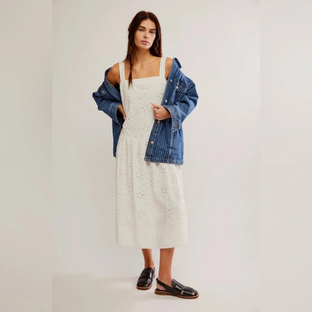 Free People White Eyelet Midi Dress